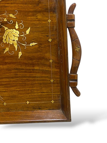 Antique Indian Rosewood Tray with brass Inlay