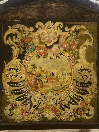 Rare 18th Century Antique English Firescreen – Solid Mahogany, Bentwood Steam Work & Original French Aubusson Tapestry