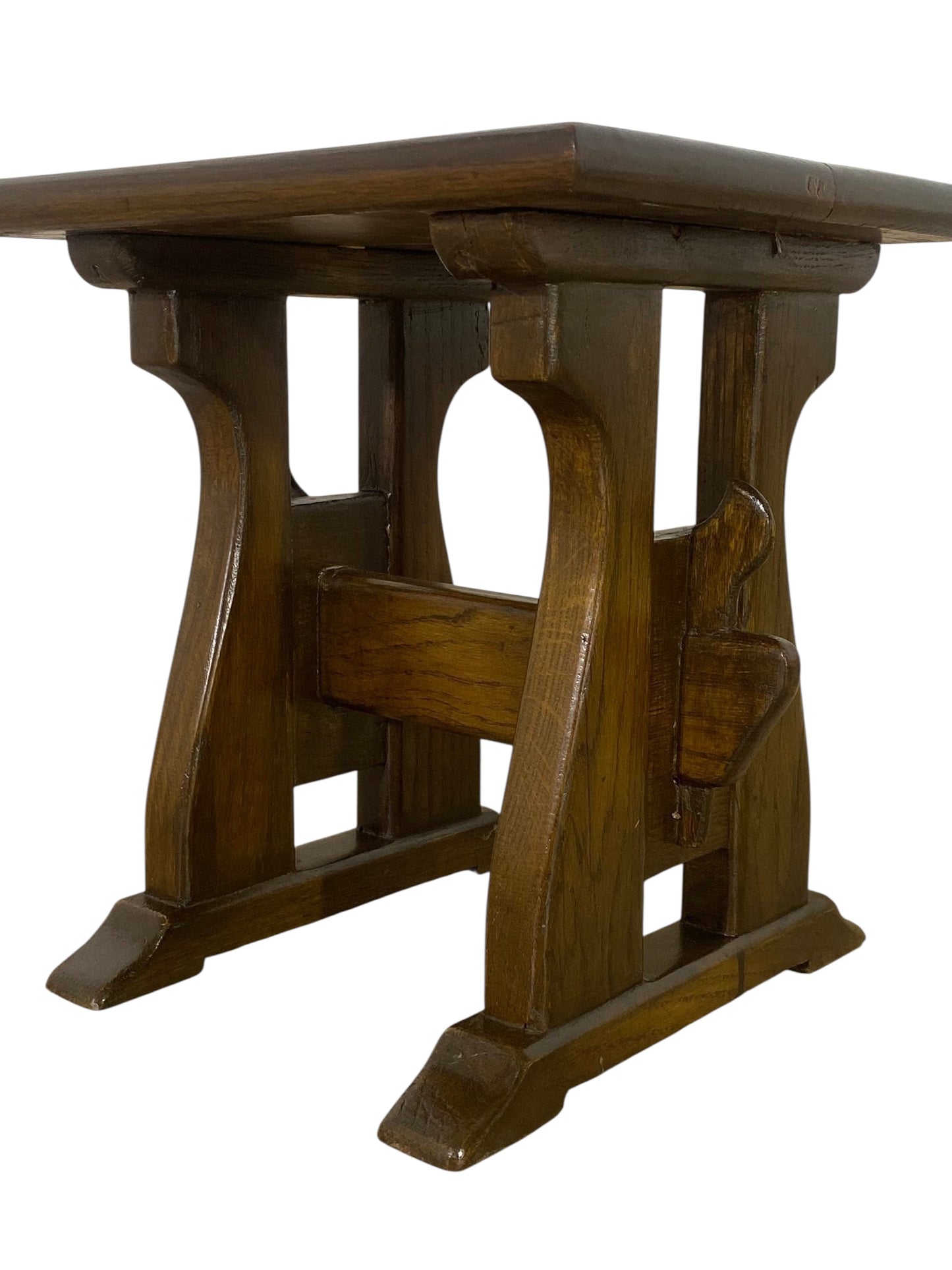 Antique German Oak Side Table – Hand-Turned, Solid Wood