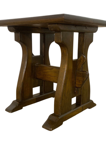 Antique German Oak Side Table – Hand-Turned, Solid Wood