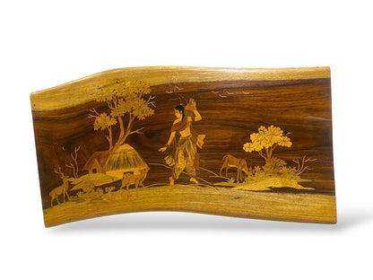 Vintage Rosewood Inlay Panel – Handcrafted Scene