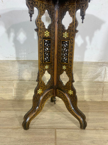 Rare Ottoman Arabesque Mahogany Side Table with Hand-Carved Calligraphy and Natural Ivory Inlay
