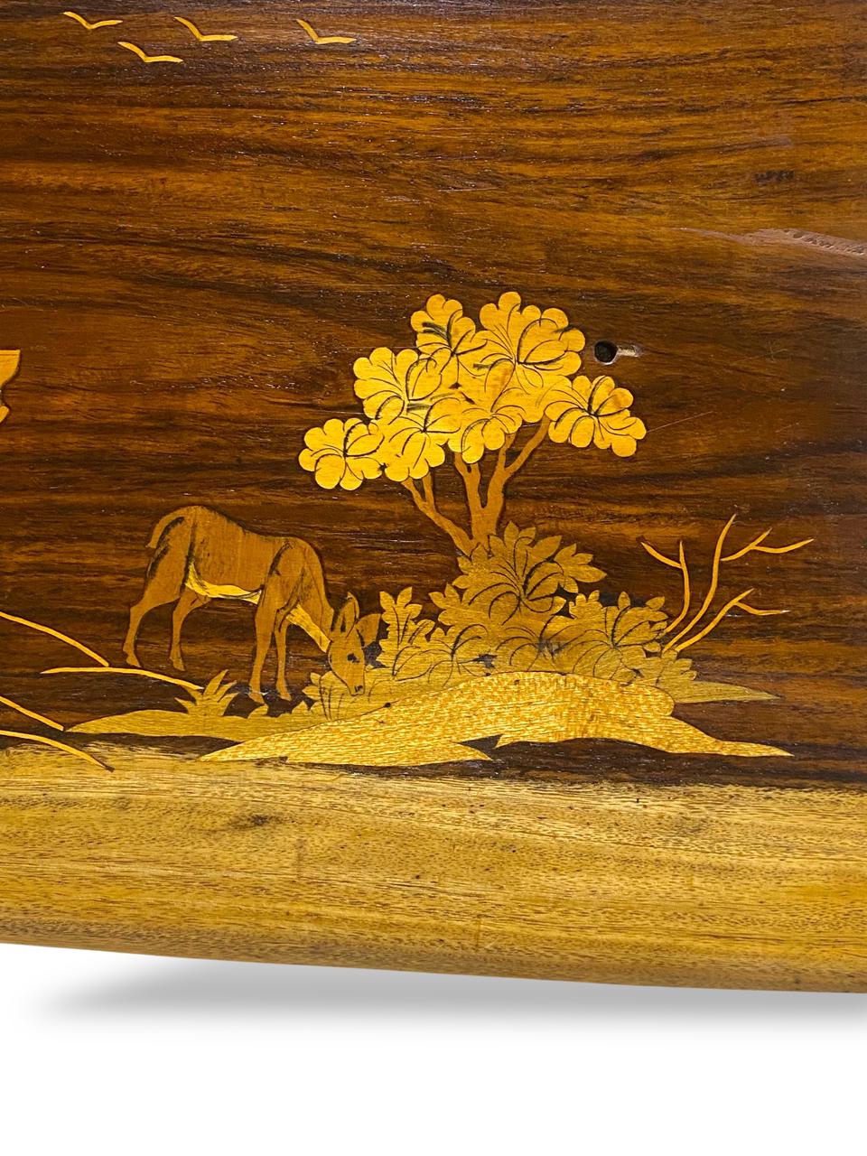 Vintage Rosewood Inlay Panel – Handcrafted Scene