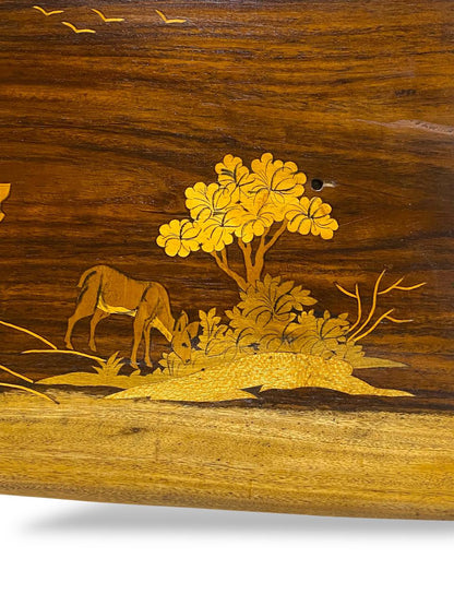 Vintage Rosewood Inlay Panel – Handcrafted Scene