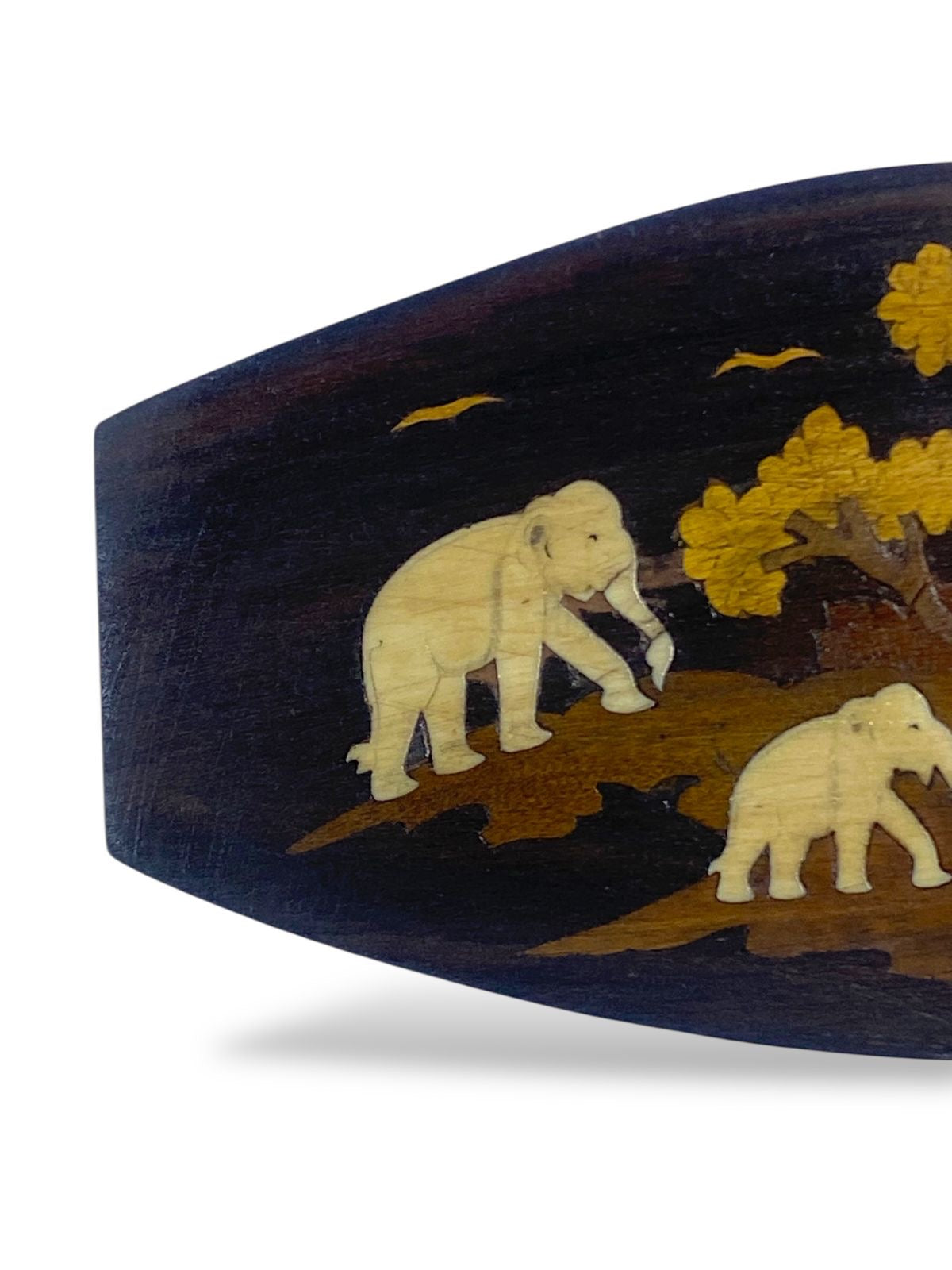 Original Antique Indian Tableau — Solid Palisander Wood with Hand-Carved Elephant Ivory Inlays and Marquetry Artwork