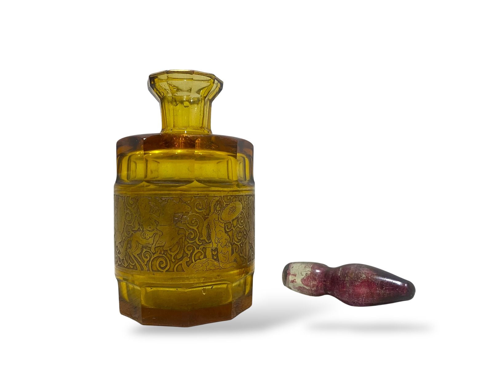 Rare Moser Karlsbad  Bohemian Crystal Carafe with Lid & Bronze Miniatures