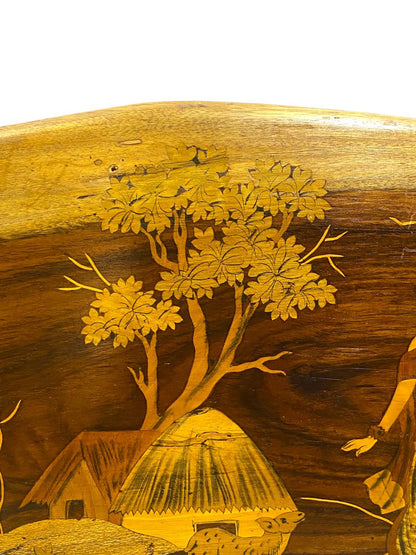 Vintage Rosewood Inlay Panel – Handcrafted Scene