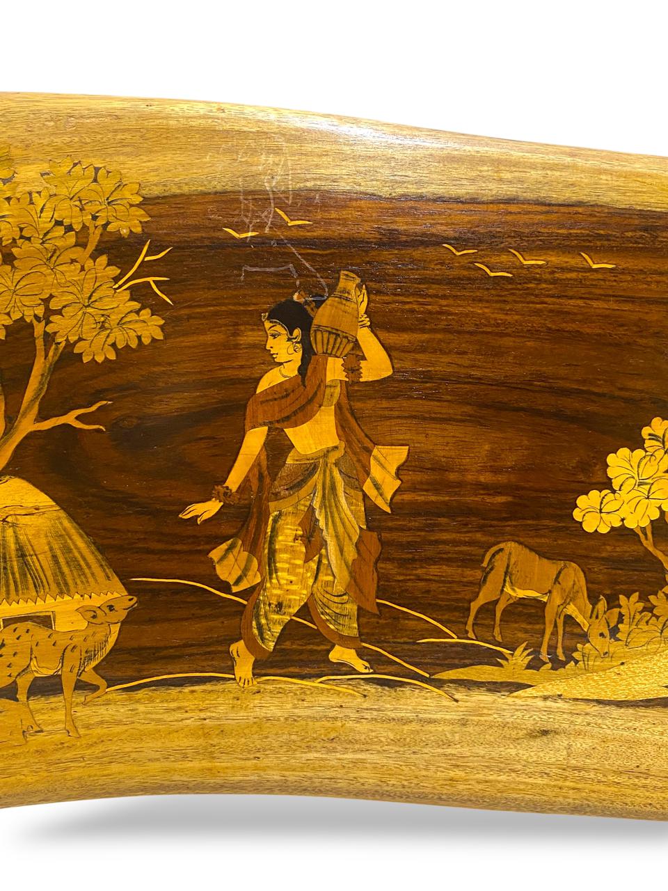 Vintage Rosewood Inlay Panel – Handcrafted Scene