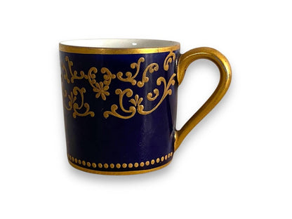 1771 Sevres Cobalt Blue and Gold Flowers Demitasse Cup and Saucer S mark 