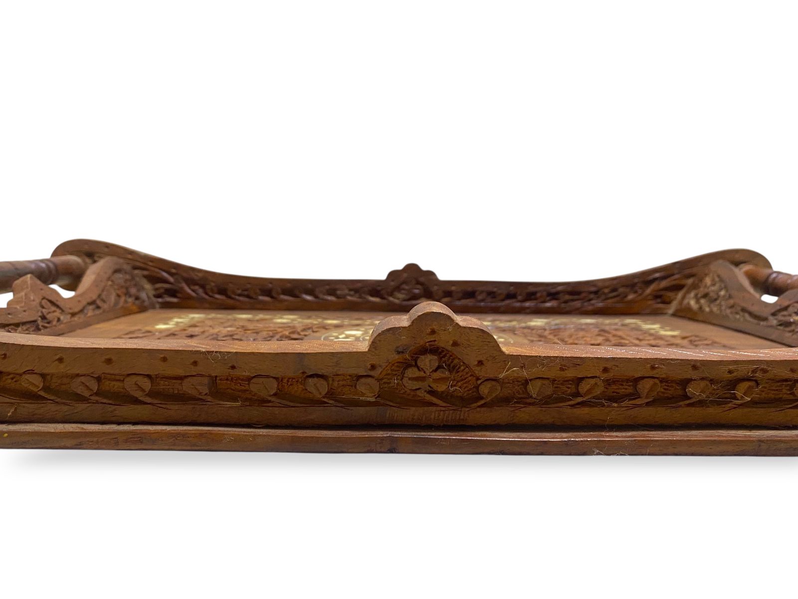 Antique Indian Rosewood Tray with Ivory Inlay
