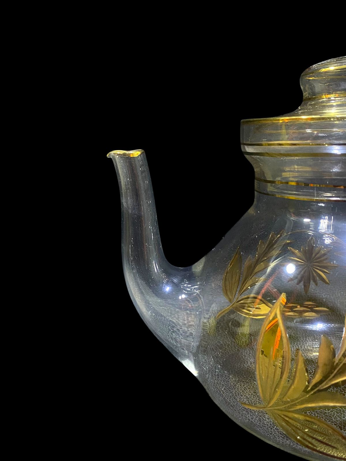 Rare Antique 8-Piece Tea Set – Likely Bohemian Crystal, Hand-Etched and Gold-Gilded