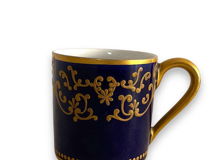 1771 Sevres Cobalt Blue and Gold Flowers Demitasse Cup and Saucer S mark 