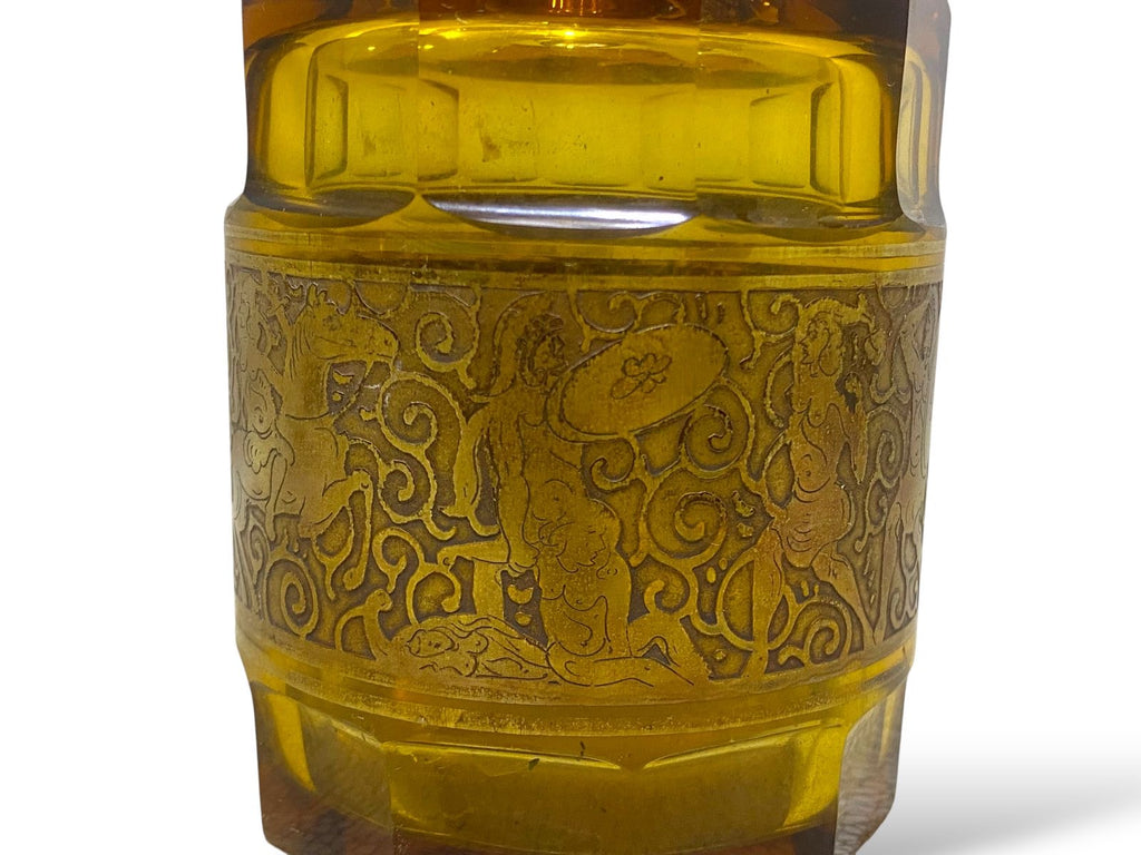 Rare Moser Karlsbad  Bohemian Crystal Carafe with Lid & Bronze Miniatures