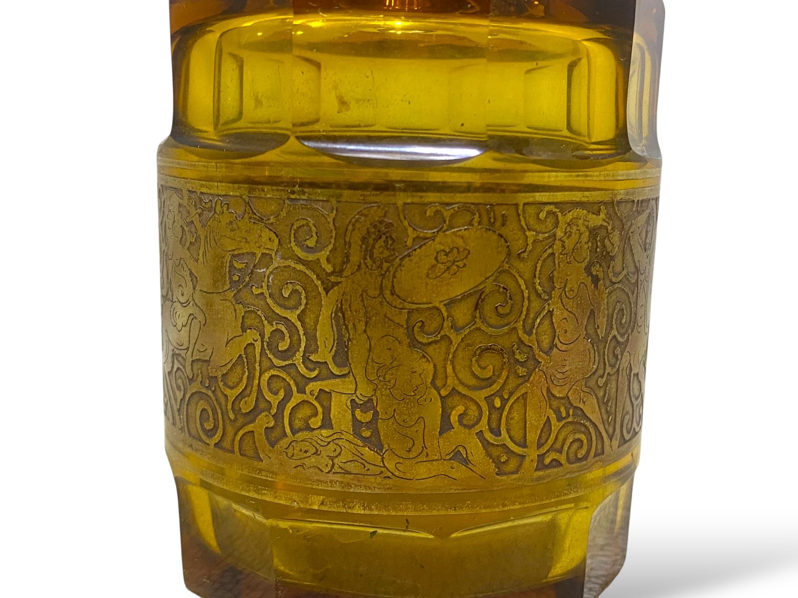 Rare Moser Karlsbad  Bohemian Crystal Carafe with Lid & Bronze Miniatures