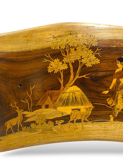 Vintage Rosewood Inlay Panel – Handcrafted Scene