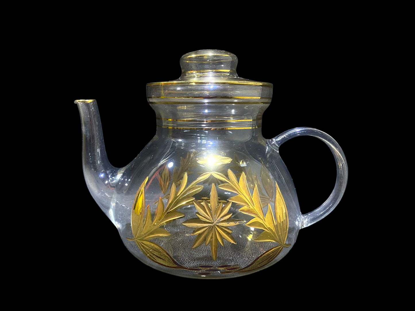 Rare Antique 8-Piece Tea Set – Likely Bohemian Crystal, Hand-Etched and Gold-Gilded