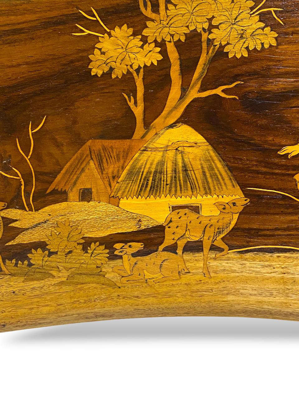 Vintage Rosewood Inlay Panel – Handcrafted Scene