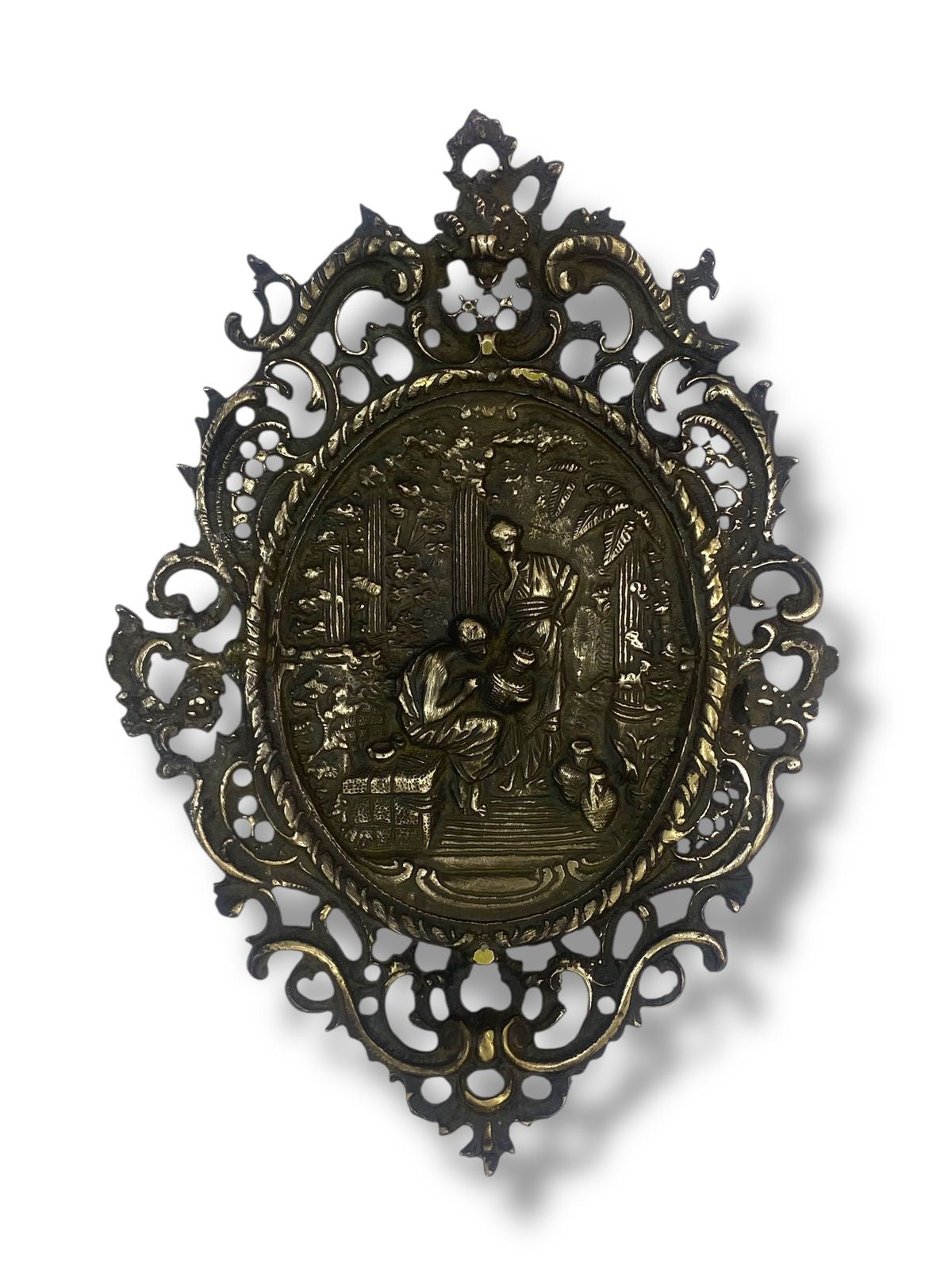 Antique European Bronze Wall Tableau – Large, Heavy & Hand-Engraved