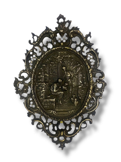 Antique European Bronze Wall Tableau – Large, Heavy & Hand-Engraved