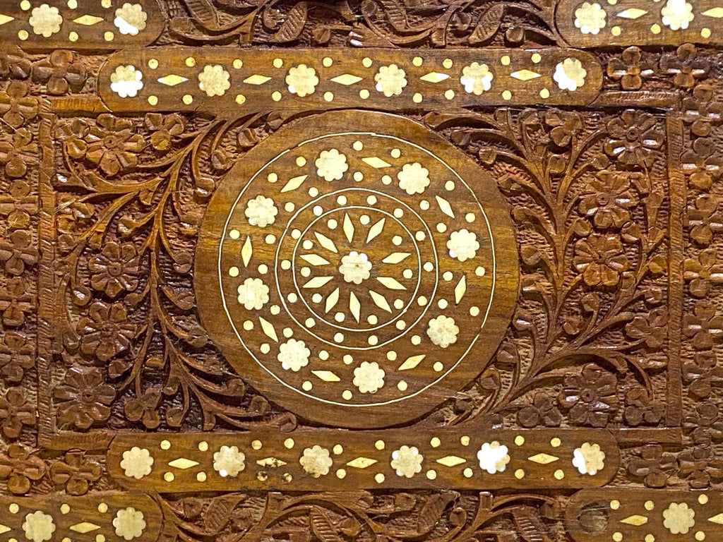Antique Indian Rosewood Tray with Ivory Inlay