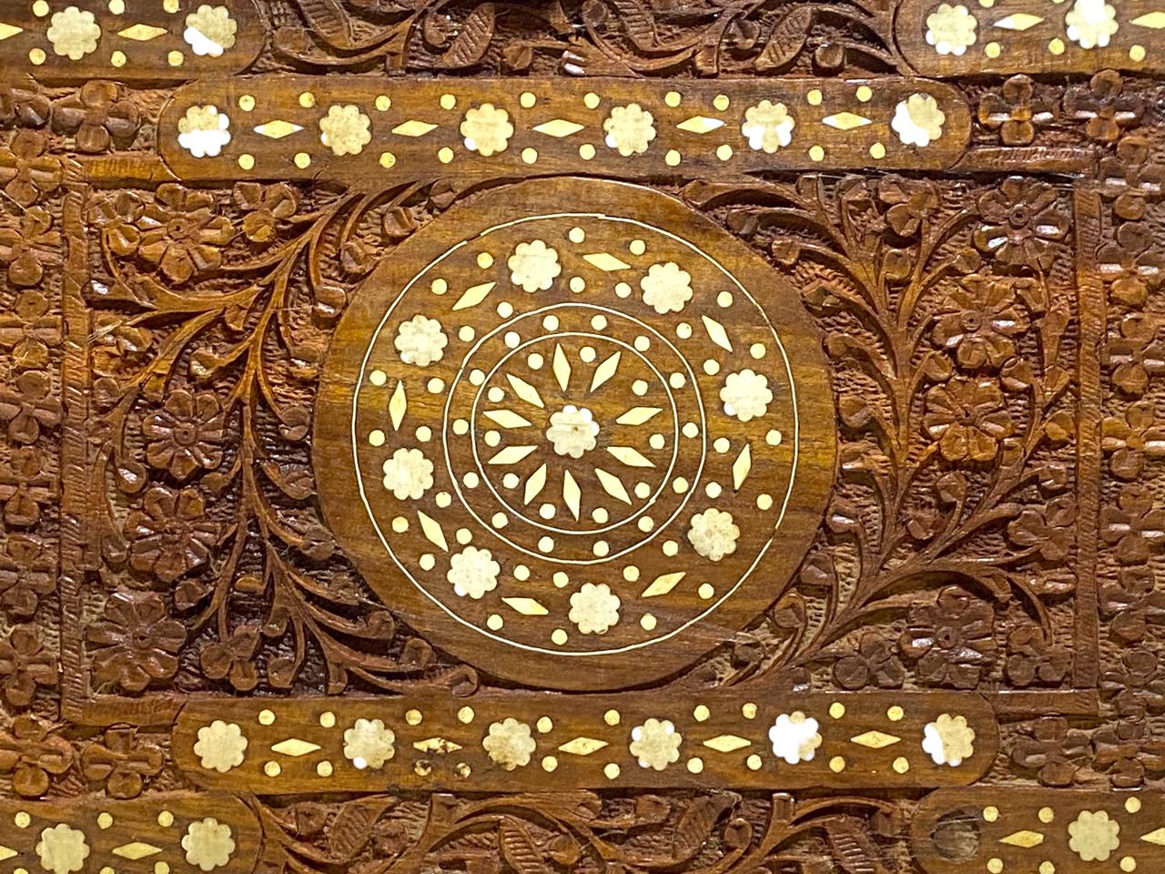 Antique Indian Rosewood Tray with Ivory Inlay