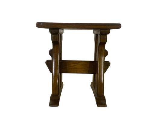 Antique German Oak Side Table – Hand-Turned, Solid Wood