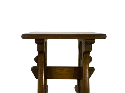 Antique German Oak Side Table – Hand-Turned, Solid Wood