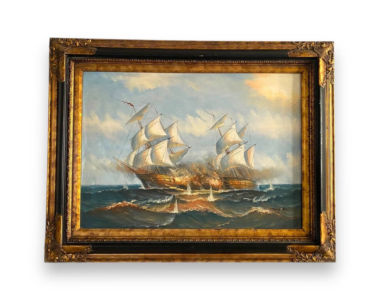 Vintage Oil Painting with Gilded Wooden Frame