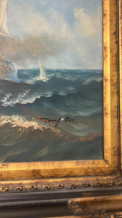 Vintage Oil Painting with Gilded Wooden Frame