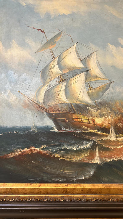 Vintage Oil Painting with Gilded Wooden Frame