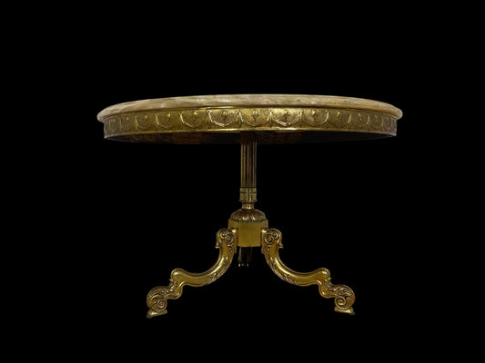 19th-Century French Bronze Center Table with Onyx Top