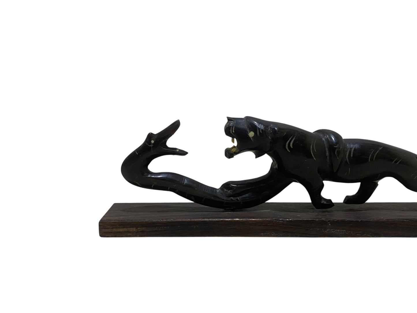 Antique Hand-Carved Natural Horn Sculpture – Panther & Serpent Scene