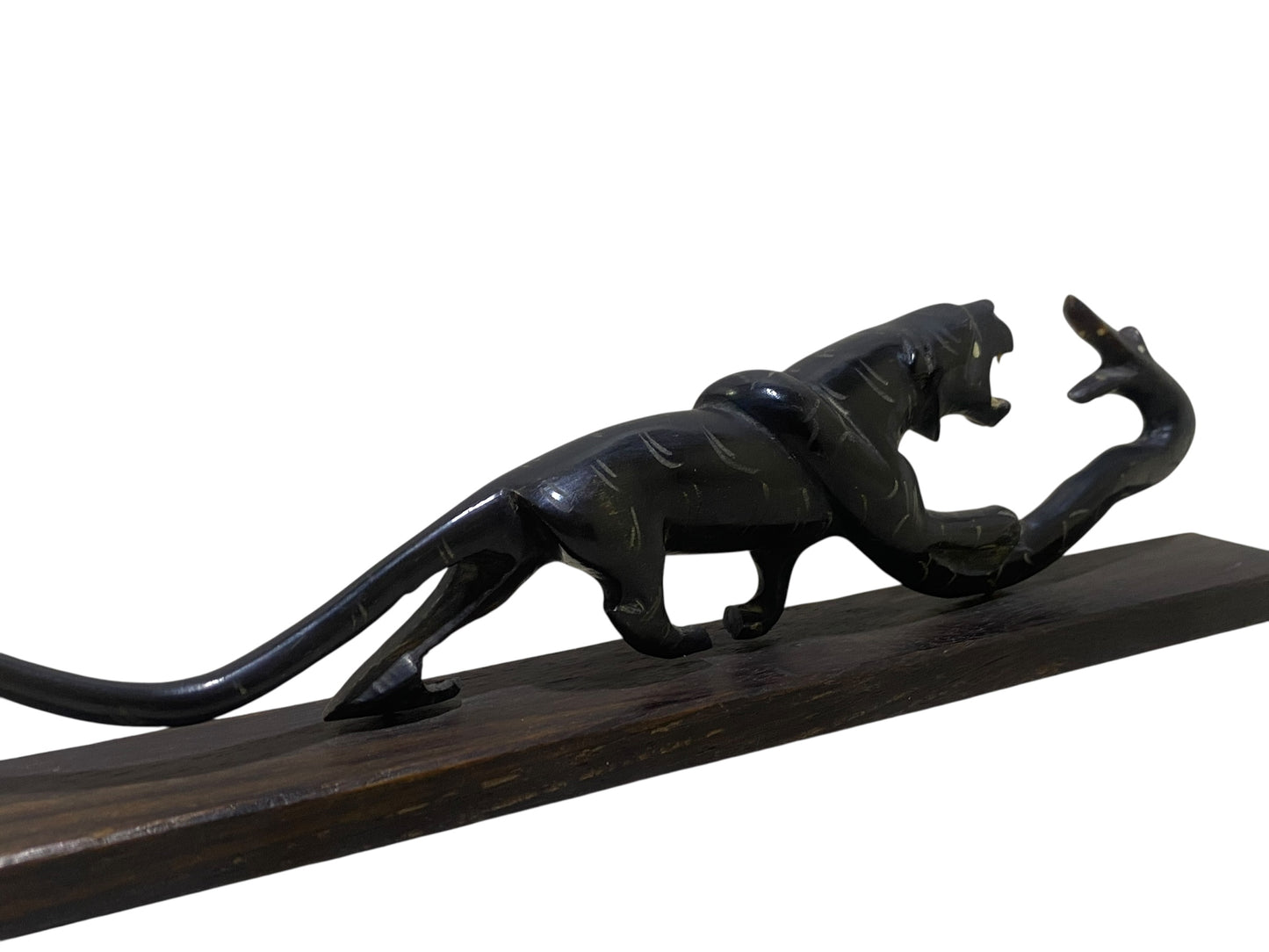 Antique Hand-Carved Natural Horn Sculpture – Panther & Serpent Scene