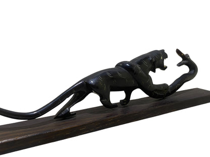 Antique Hand-Carved Natural Horn Sculpture – Panther & Serpent Scene
