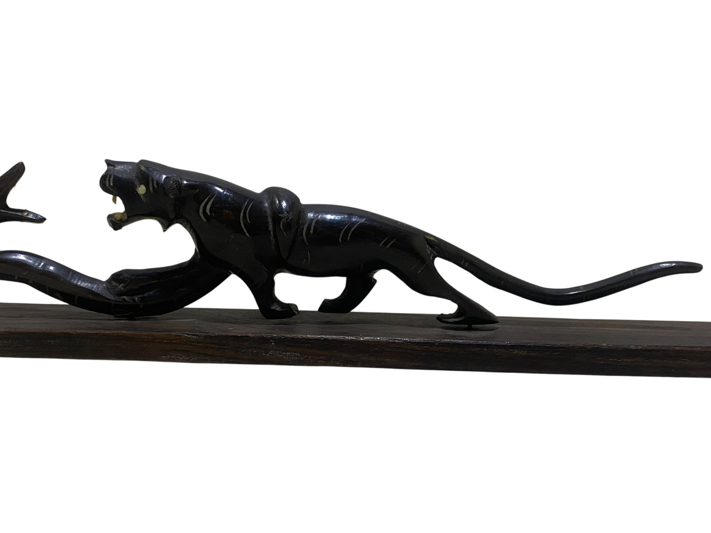 Antique Hand-Carved Natural Horn Sculpture – Panther & Serpent Scene