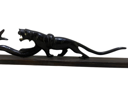 Antique Hand-Carved Natural Horn Sculpture – Panther & Serpent Scene
