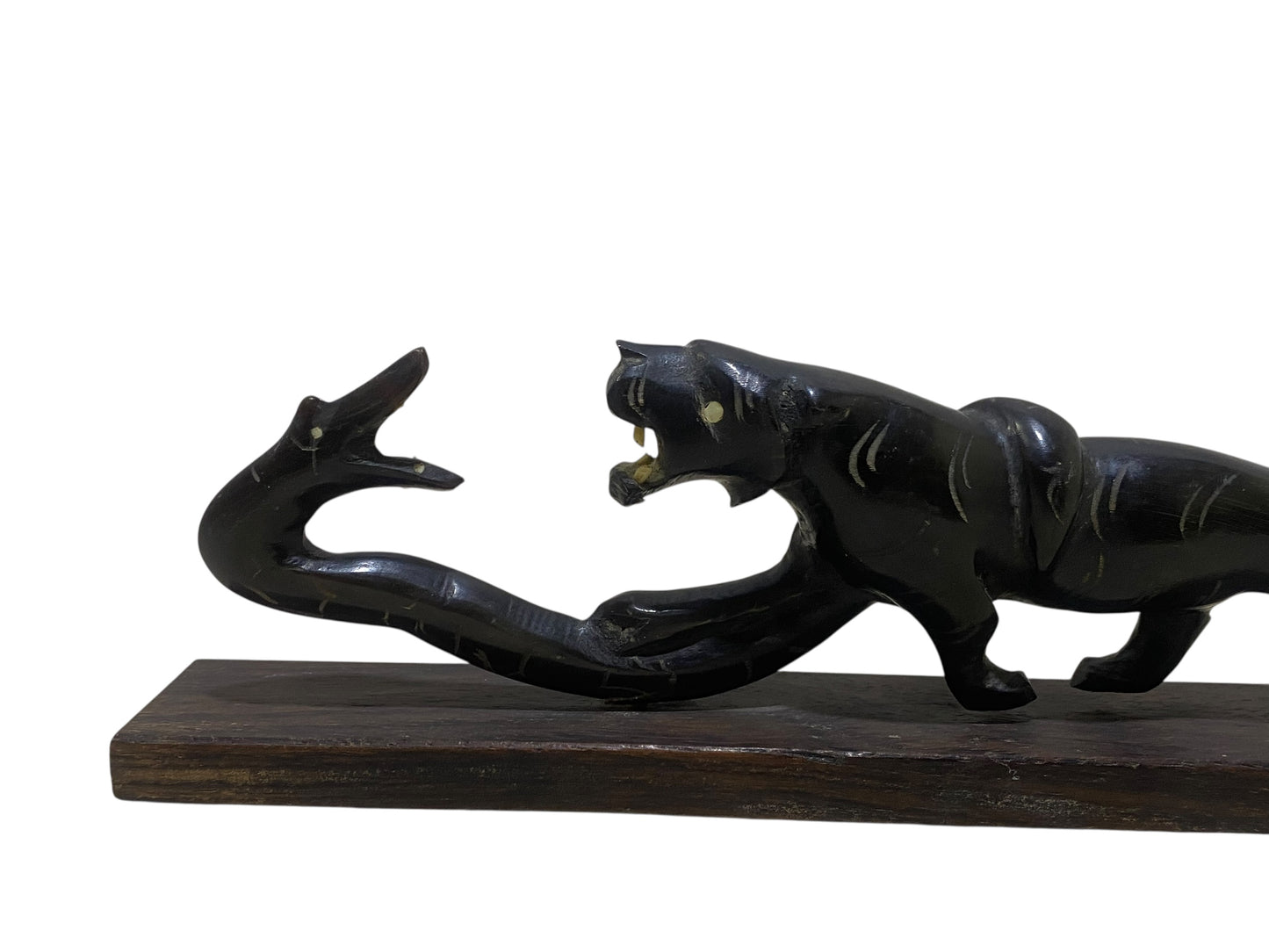 Antique Hand-Carved Natural Horn Sculpture – Panther & Serpent Scene