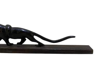 Antique Hand-Carved Natural Horn Sculpture – Panther & Serpent Scene