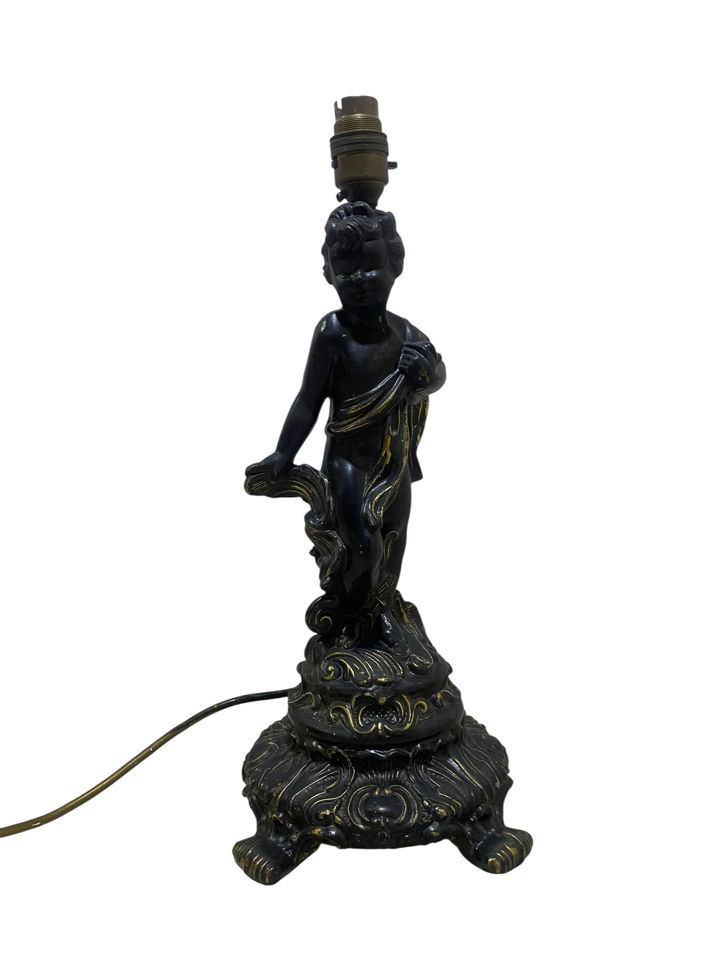 Antique 19th Century French Cherub Lamp – Semi Bronze, Hand-Carved