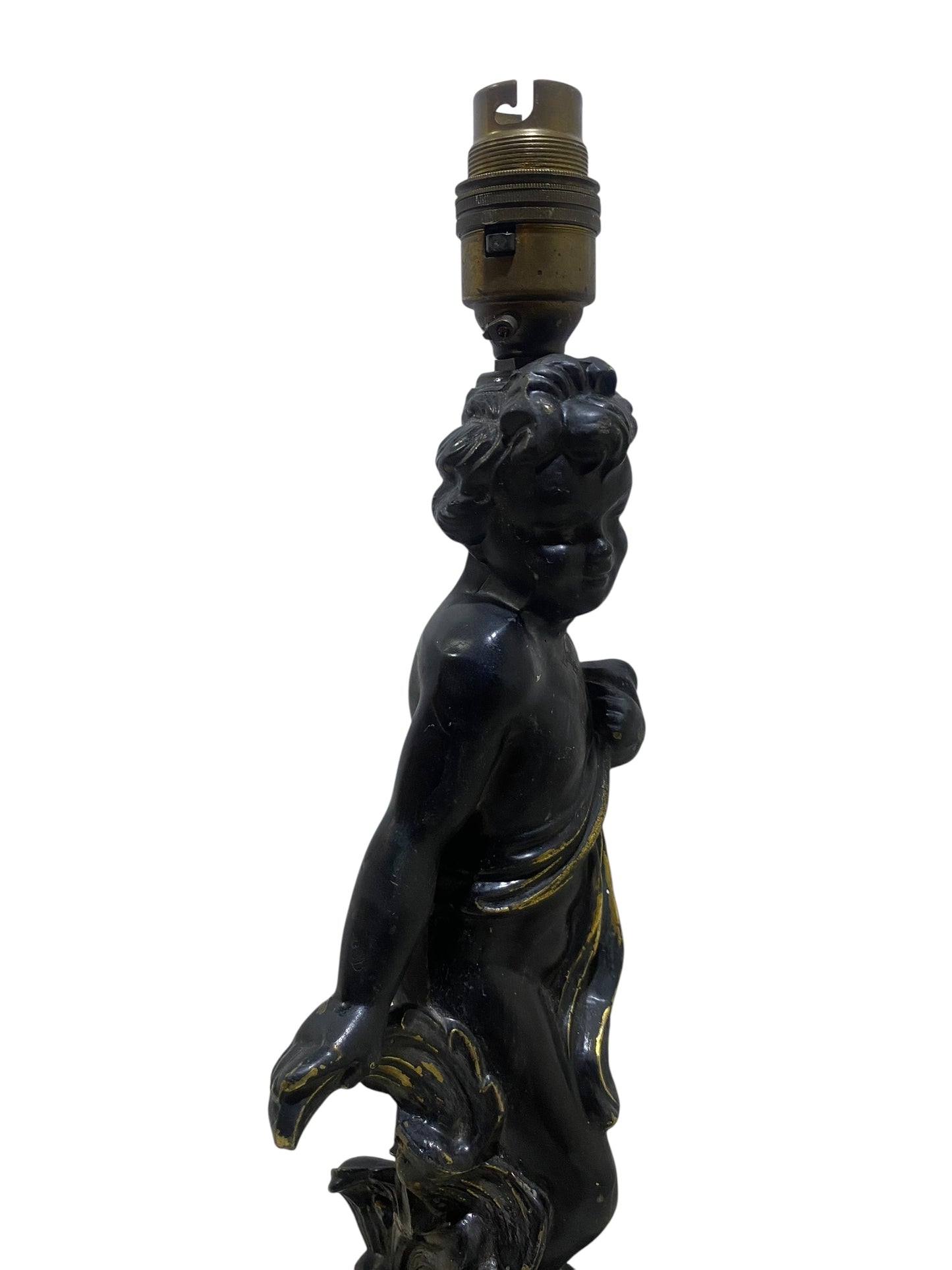Antique 19th Century French Cherub Lamp – Semi Bronze, Hand-Carved