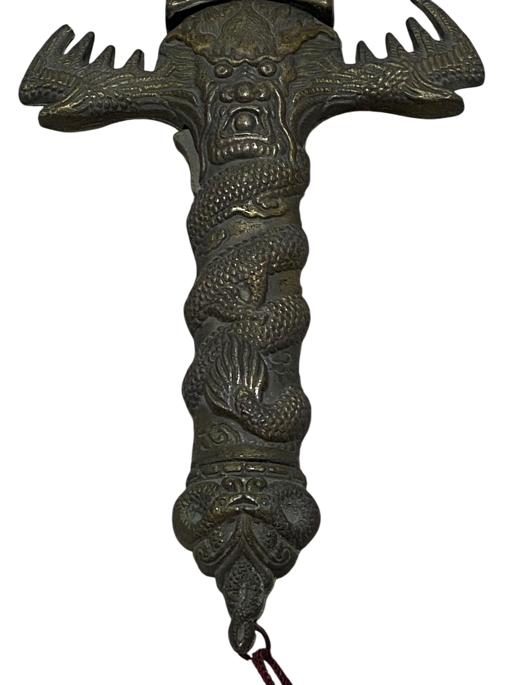 Antique Chinese Bronze Dagger with Sheath – Hand-Carved & Painted, 20th Century