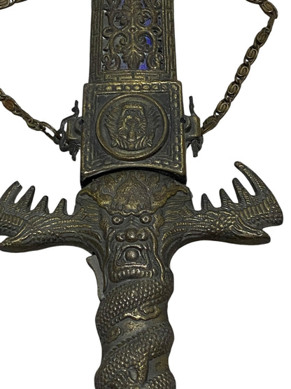 خنجر برونزي صيني عتيق مع غمد - منحوت ومُطلي يدويًا، القرن العشرين