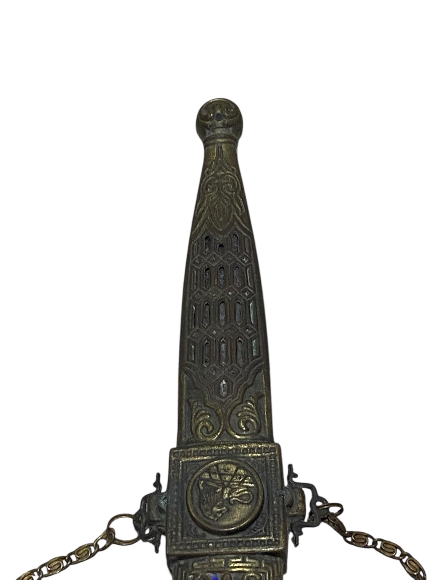 خنجر برونزي صيني عتيق مع غمد - منحوت ومُطلي يدويًا، القرن العشرين