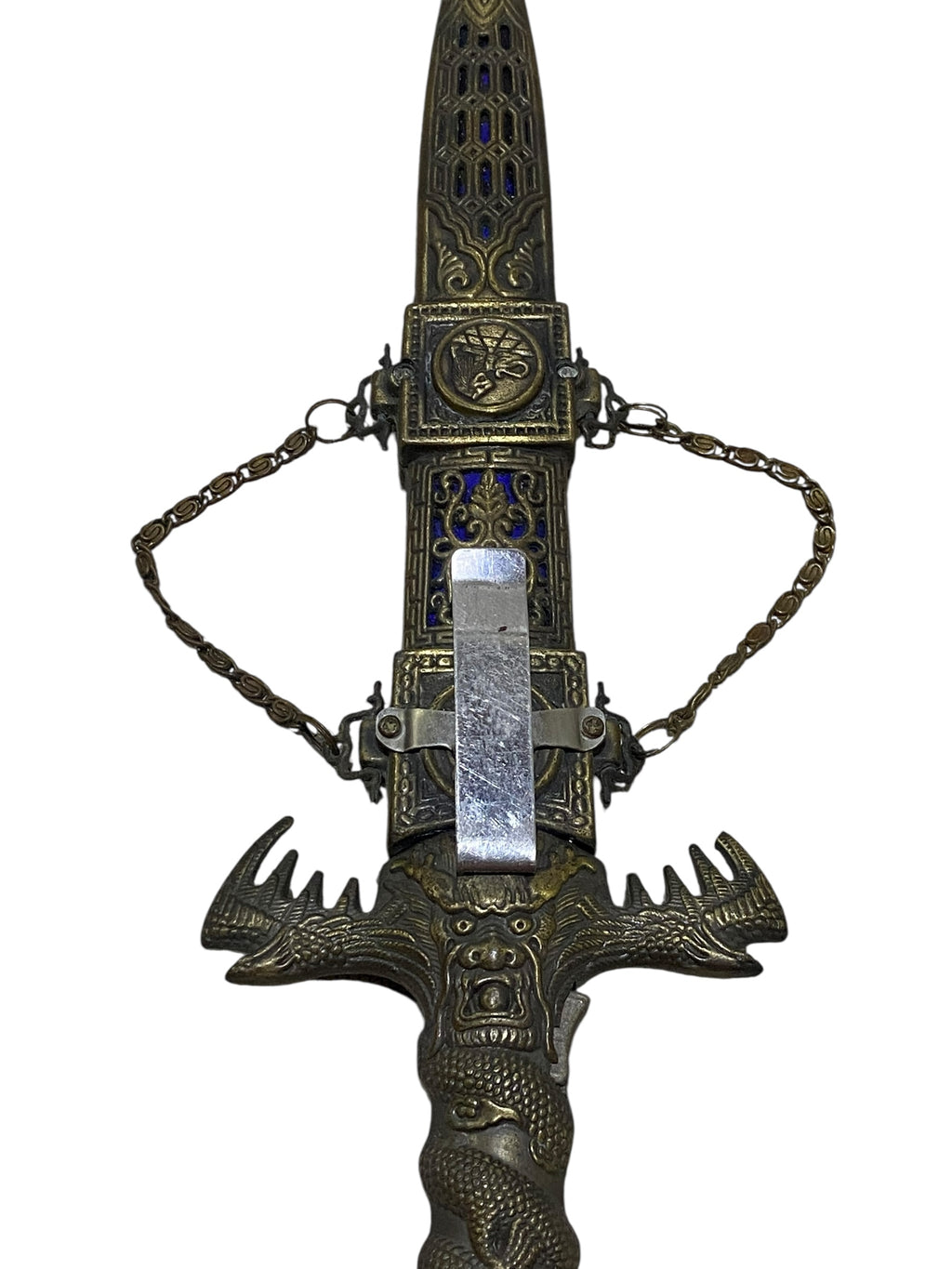 Antique Chinese Bronze Dagger with Sheath – Hand-Carved & Painted, 20th Century