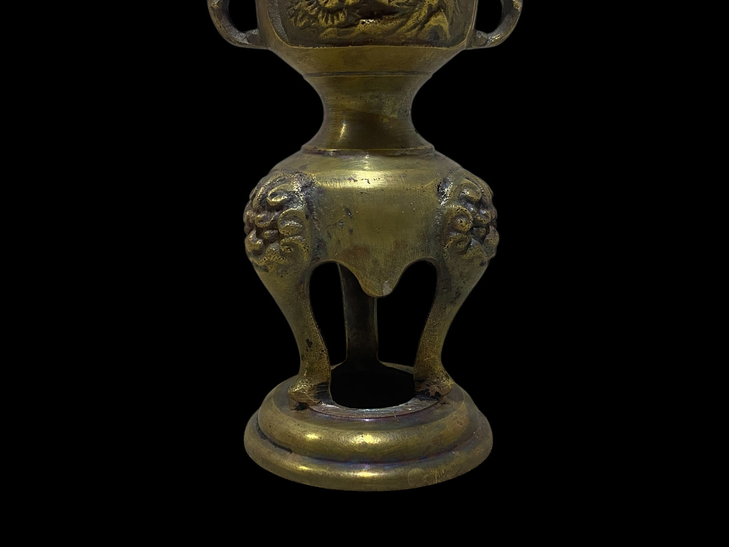 Pair of Antique Chinese Bronze Candlesticks – Hand-Carved with Miniature Detailing