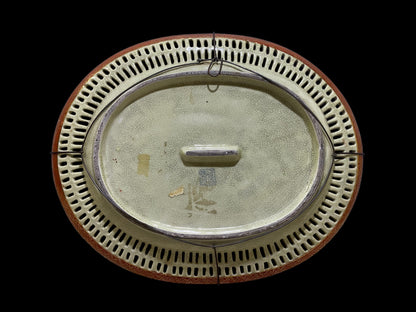 Antique Chinese Satsuma Reticulated Oval Plate – Filigree Edge – Hand-Painted Scene