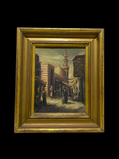 Original Signed Arabic Oil Painting – Hand-Painted on Canvas with Gilded Frame
