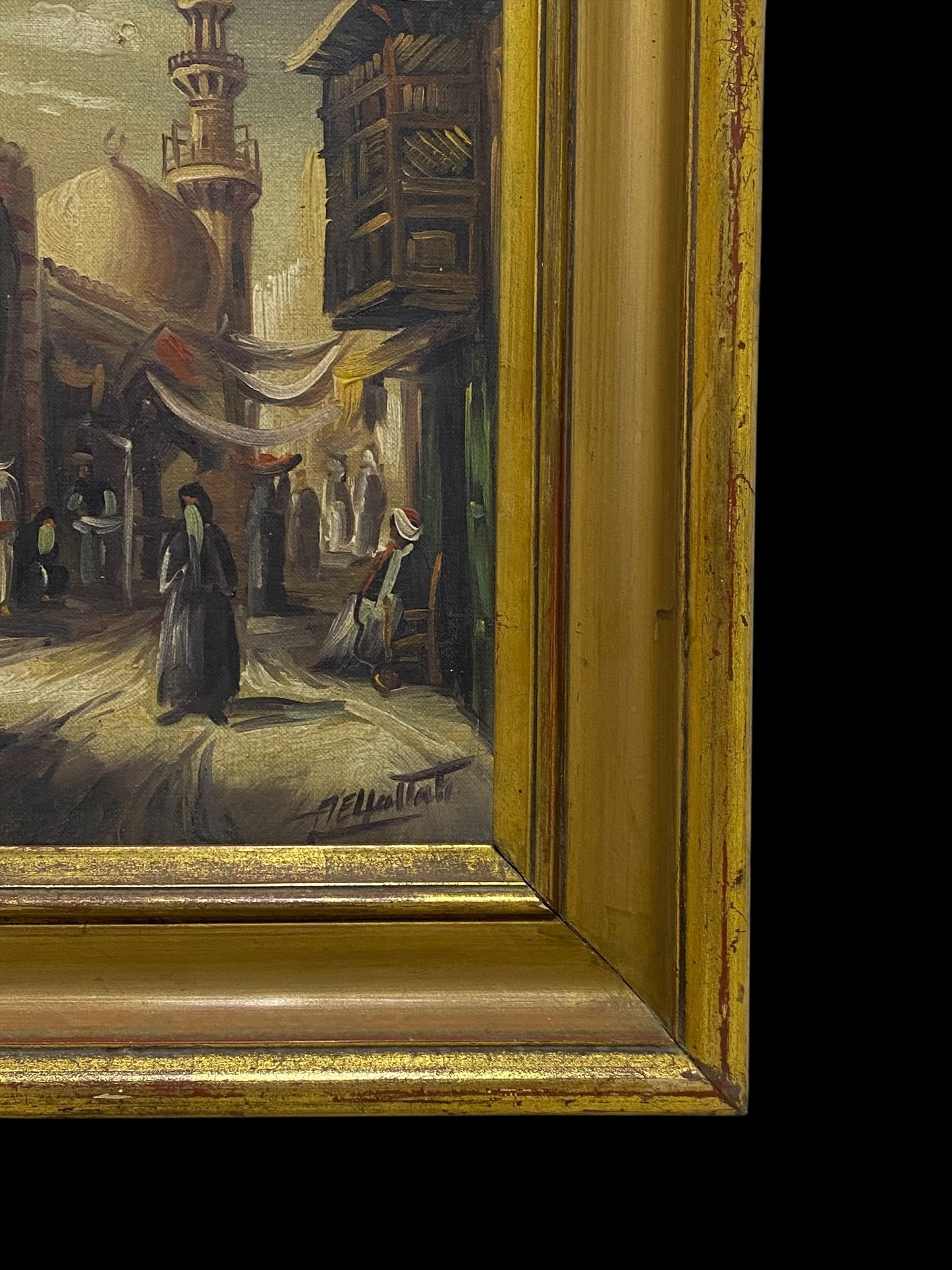 Original Signed Arabic Oil Painting – Hand-Painted on Canvas with Gilded Frame