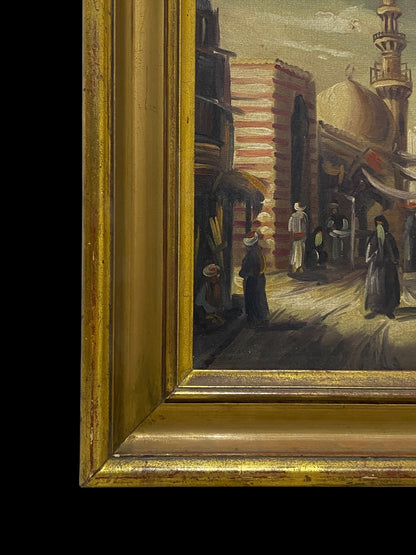 Original Signed Arabic Oil Painting – Hand-Painted on Canvas with Gilded Frame