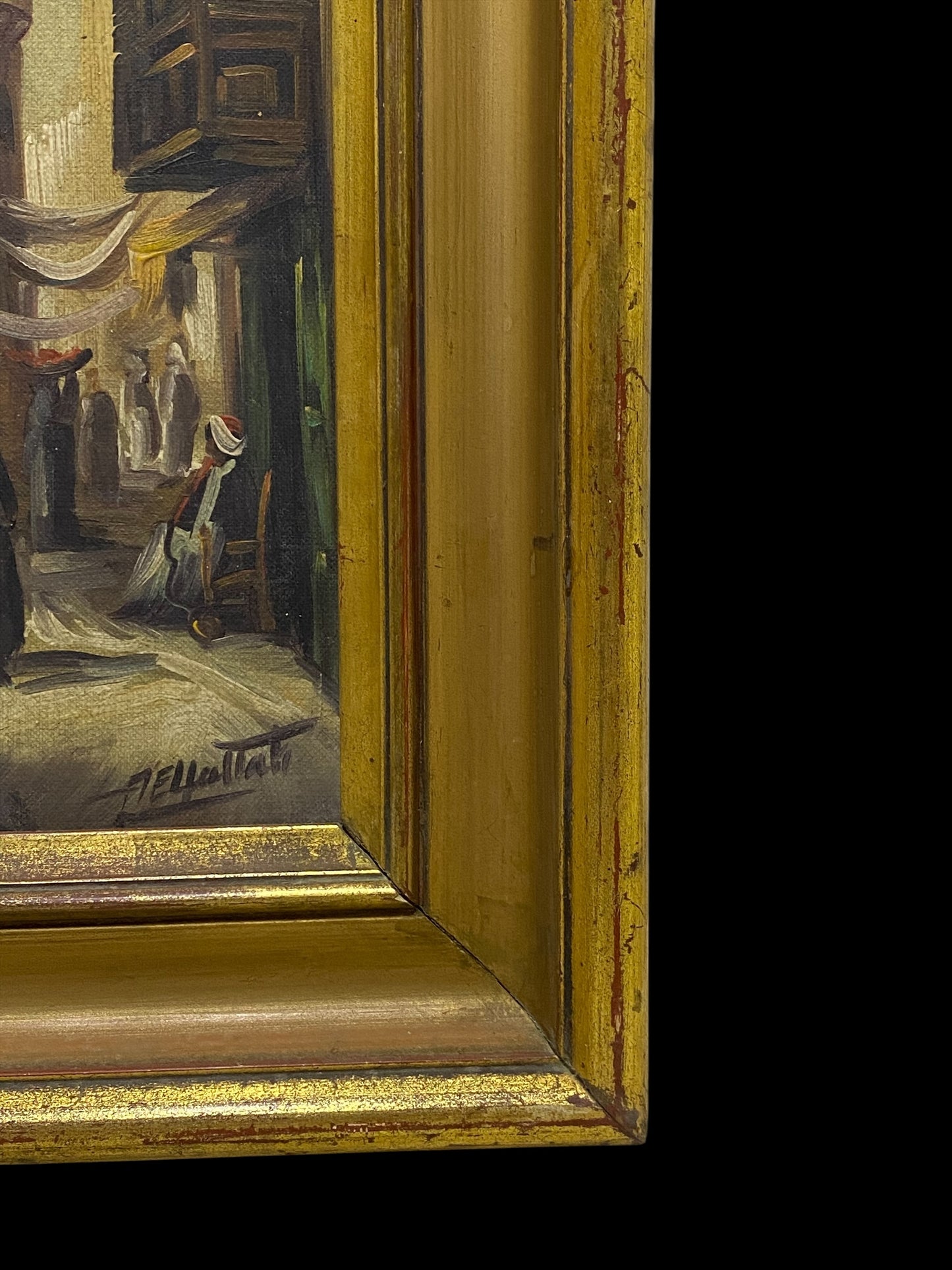 Original Signed Arabic Oil Painting – Hand-Painted on Canvas with Gilded Frame